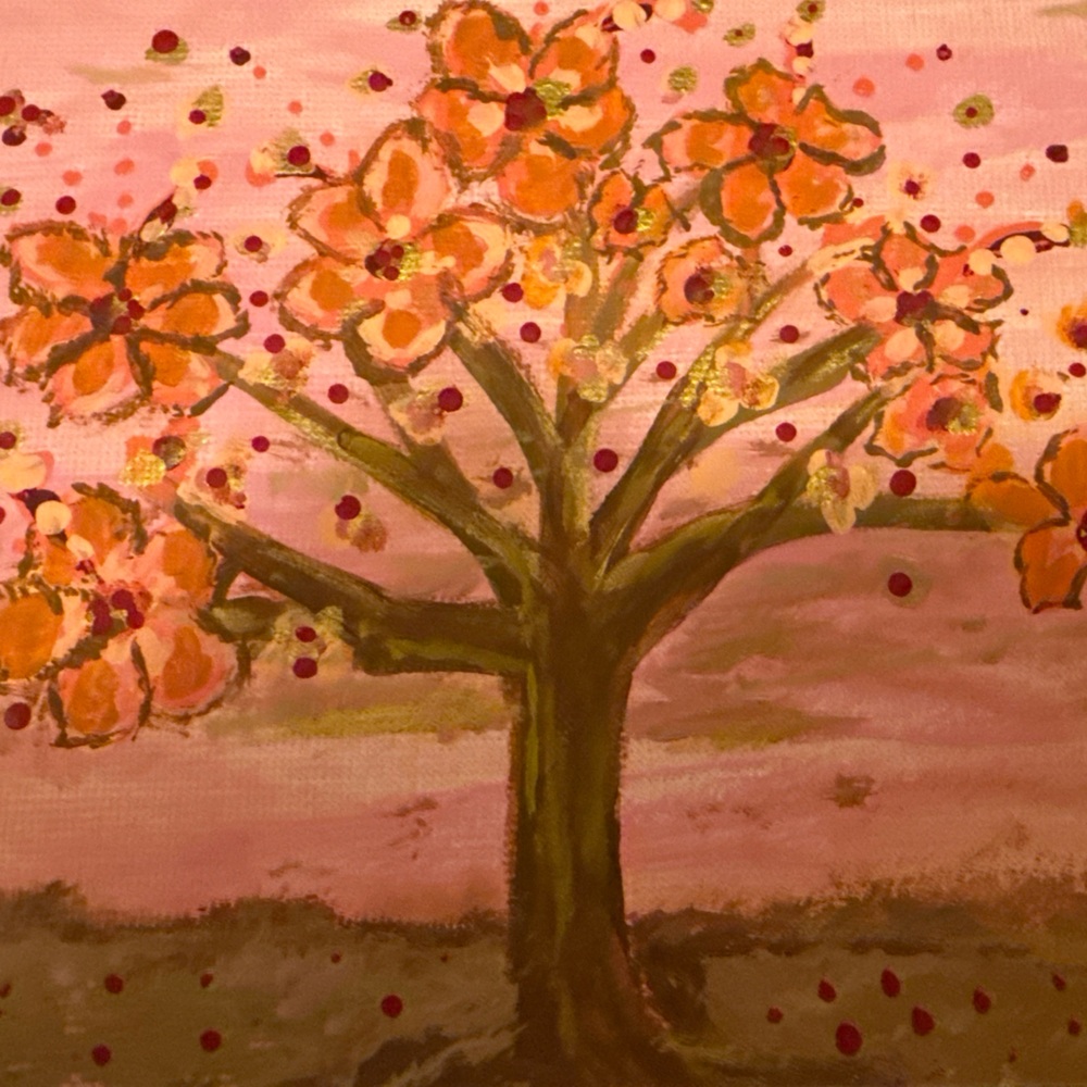 Floral Canvas Art in Pink and Orange